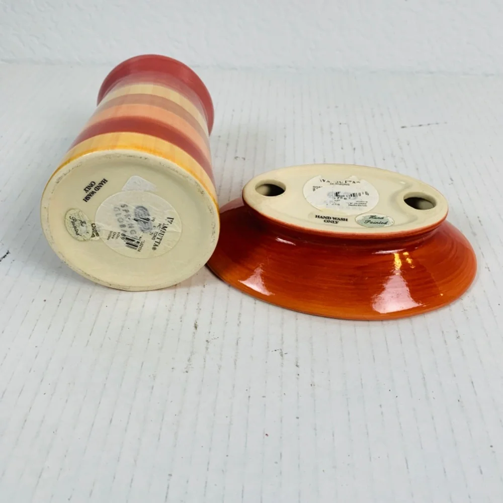 Wamsutta Horizons Hand Painted Bath Accessories Ceramic Soap Dish & Tumbler